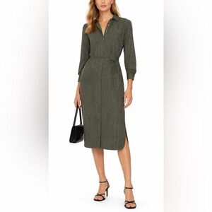 Theory Dark Green Multi Bengal Striped Print Shirt Dress Size L Classic Preppy